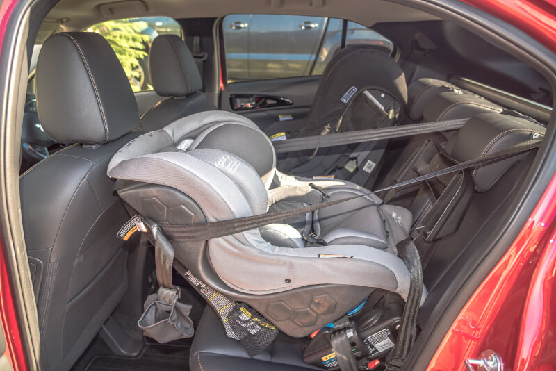 Mitsubishi Eclipse Cross interior showing car seat installed.